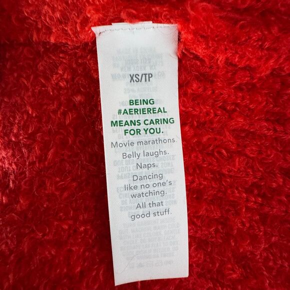 NEW Aerie Fuzzy Plush Teddy Oversized V-Neck Sweater Red Women's Size XS - Picture 7 of 11